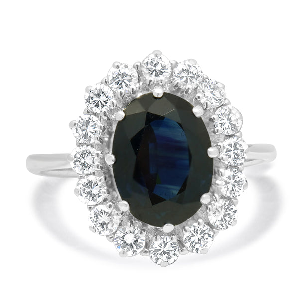 14 Karat White Gold Sapphire and Diamond Oval Cocktail Ring