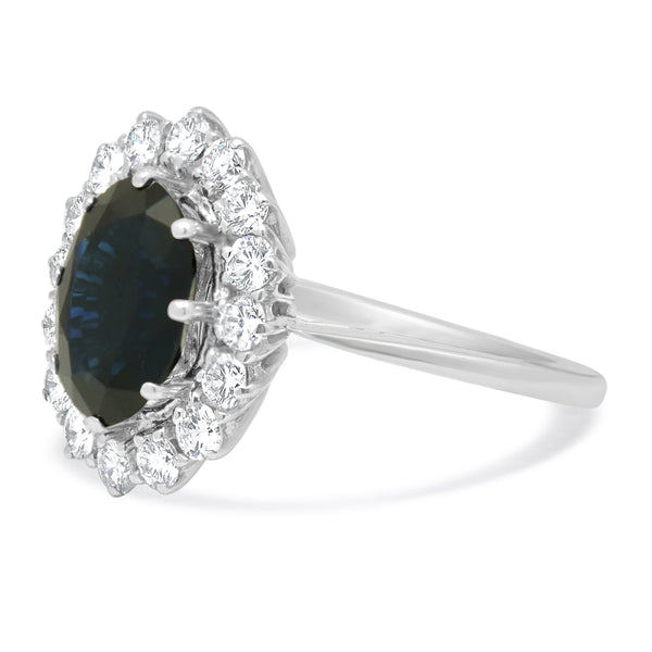 14 Karat White Gold Sapphire and Diamond Oval Cocktail Ring
