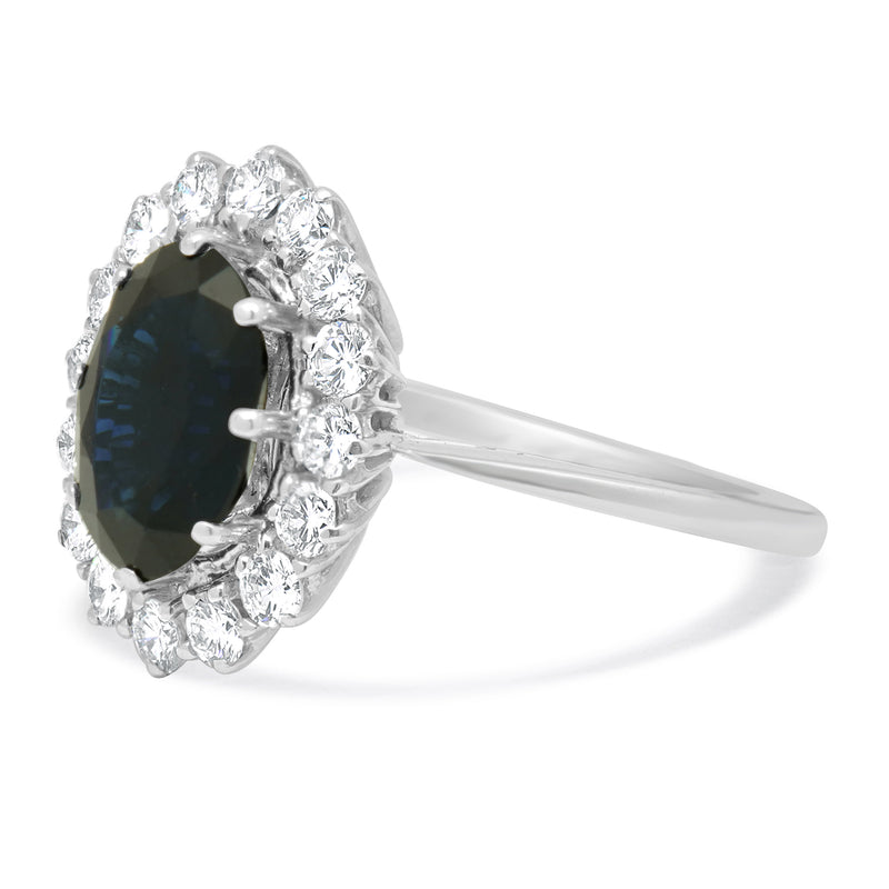 14 Karat White Gold Sapphire and Diamond Oval Cocktail Ring
