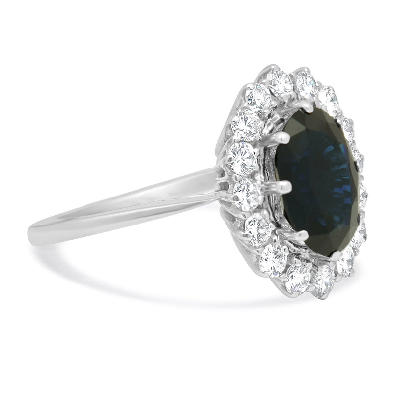 14 Karat White Gold Sapphire and Diamond Oval Cocktail Ring