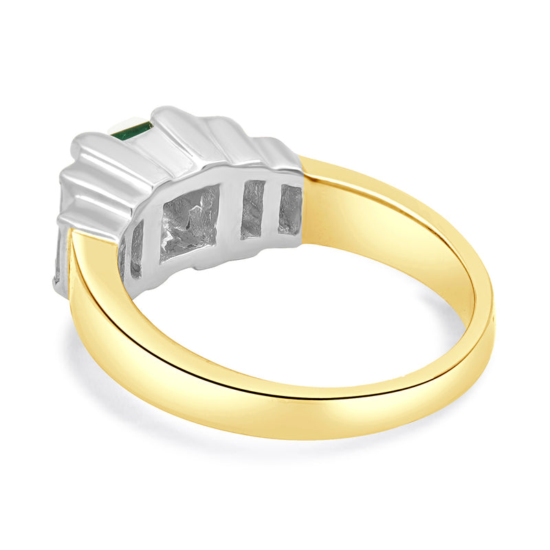 18 Karat Yellow Gold Emerald and Diamond Baguette Step Ring