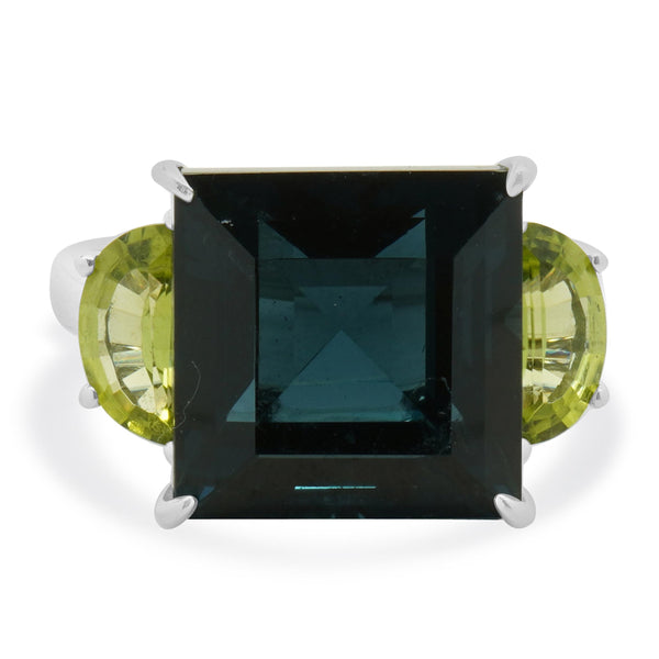 14 Karat White Gold London Blue Topaz and Peridot Ring
