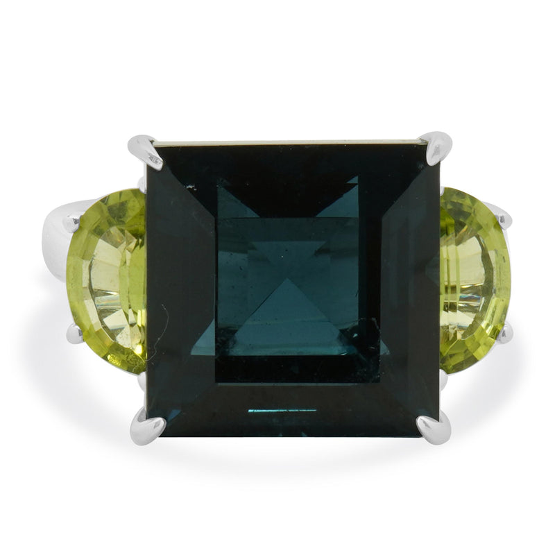14 Karat White Gold London Blue Topaz and Peridot Ring