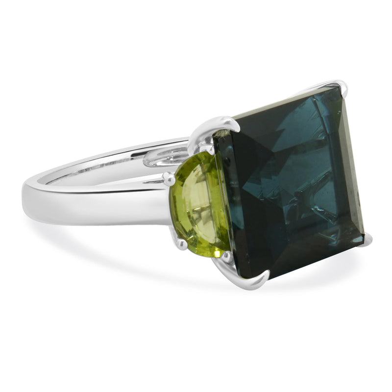 14 Karat White Gold London Blue Topaz and Peridot Ring