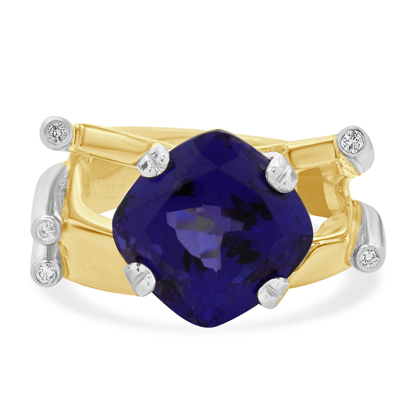 14K White and Yellow Gold Tanzanite and Diamond Geometric Ring
