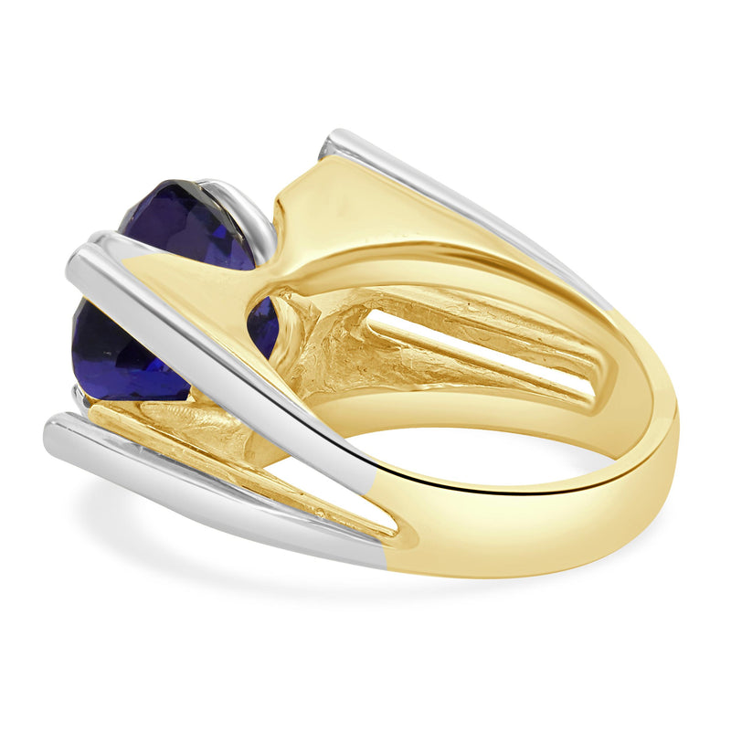 14K White and Yellow Gold Tanzanite and Diamond Geometric Ring