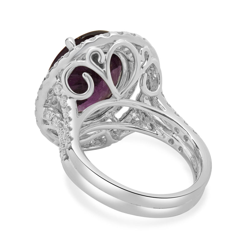 18 Karat White Gold Oval Rhodolite Garnet and Diamond Halo Ring