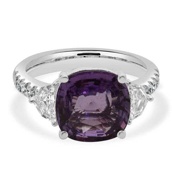 18 Karat White Gold Madagascar No Heat Purple Sapphire and Diamond Ring