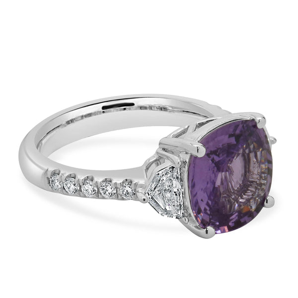 18 Karat White Gold Madagascar No Heat Purple Sapphire and Diamond Ring