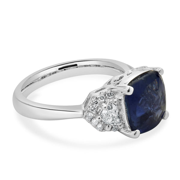 18 Karat White Gold Cushion Cut Sapphire and Diamond Ring