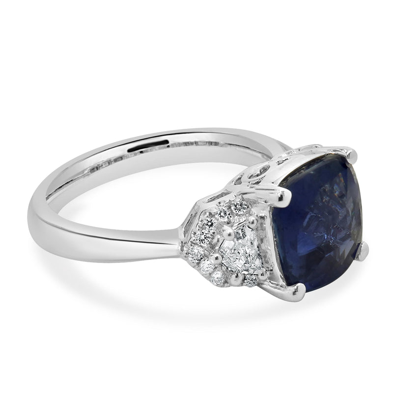 18 Karat White Gold Cushion Cut Sapphire and Diamond Ring