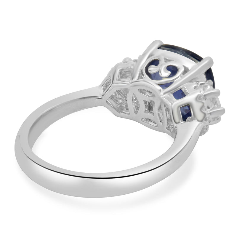 18 Karat White Gold Cushion Cut Sapphire and Diamond Ring