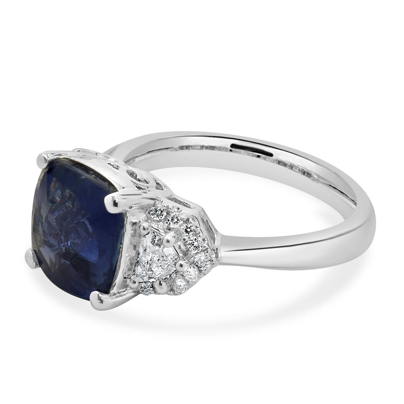18 Karat White Gold Cushion Cut Sapphire and Diamond Ring