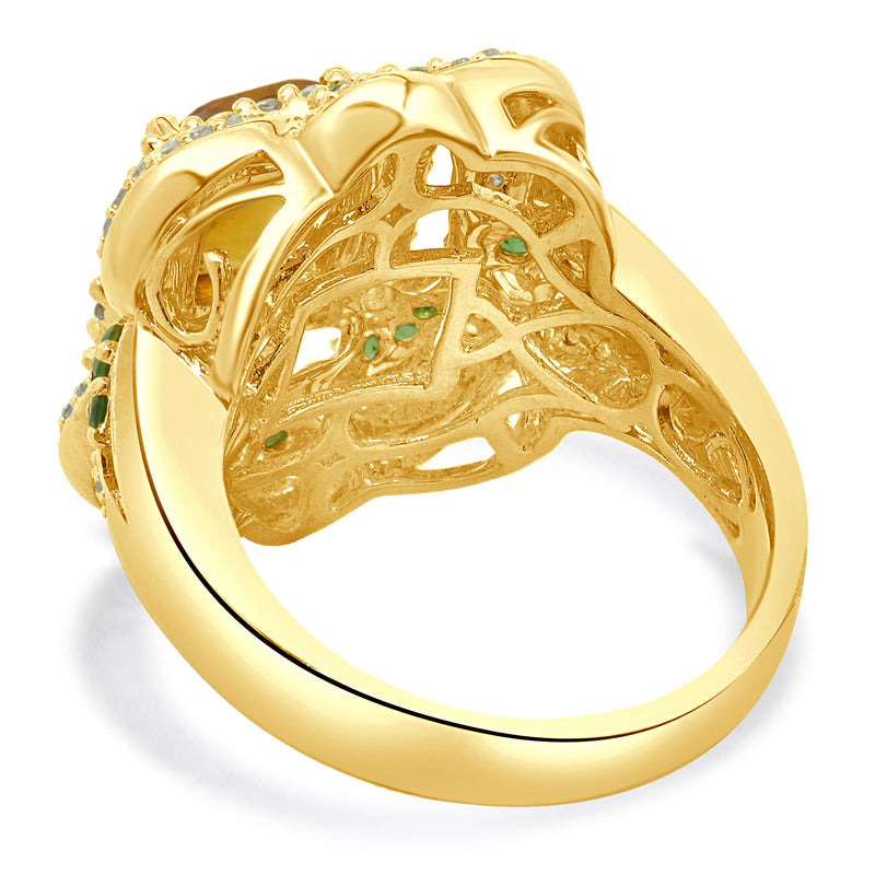 14 Karat Yellow Gold Citrine, Tsavorite, and Diamond Ring