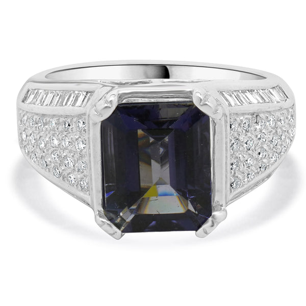 18 Karat White Gold Iolite and Diamond Ring