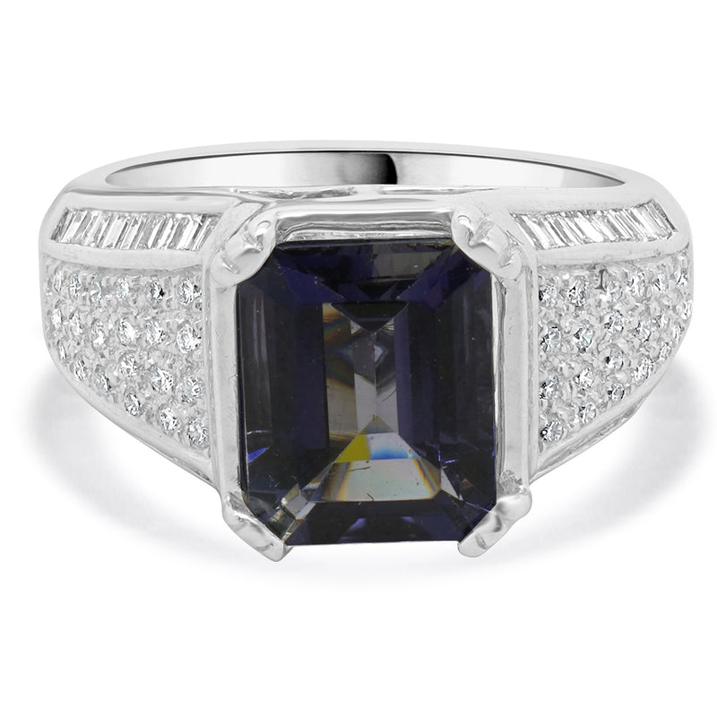 18 Karat White Gold Iolite and Diamond Ring