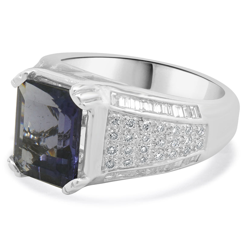 18 Karat White Gold Iolite and Diamond Ring