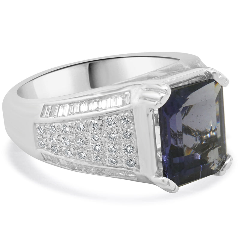 18 Karat White Gold Iolite and Diamond Ring