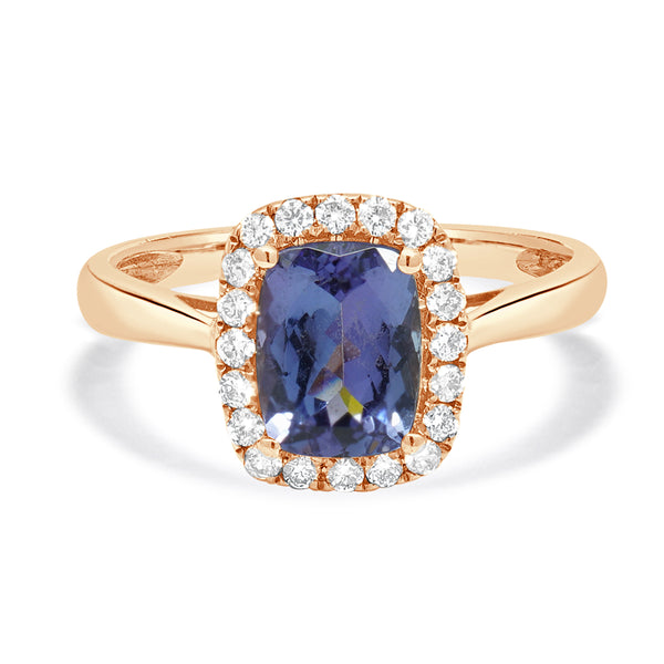 14 Karat Rose Gold Tanzanite and Diamond Ring