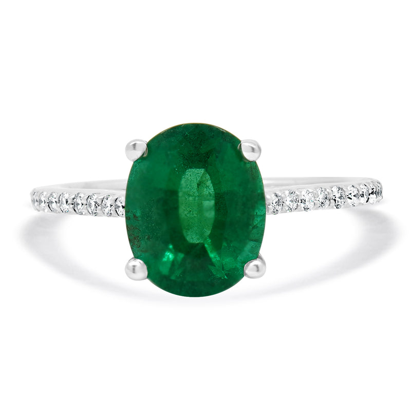 14 Karat White Gold Emerald and Diamond Ring