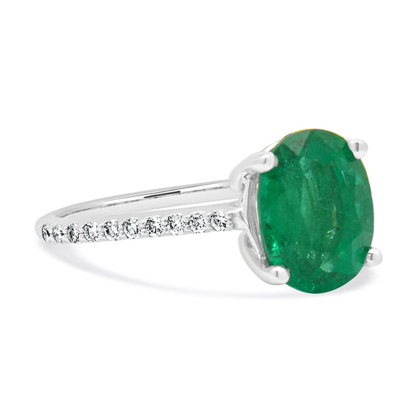 14 Karat White Gold Emerald and Diamond Ring
