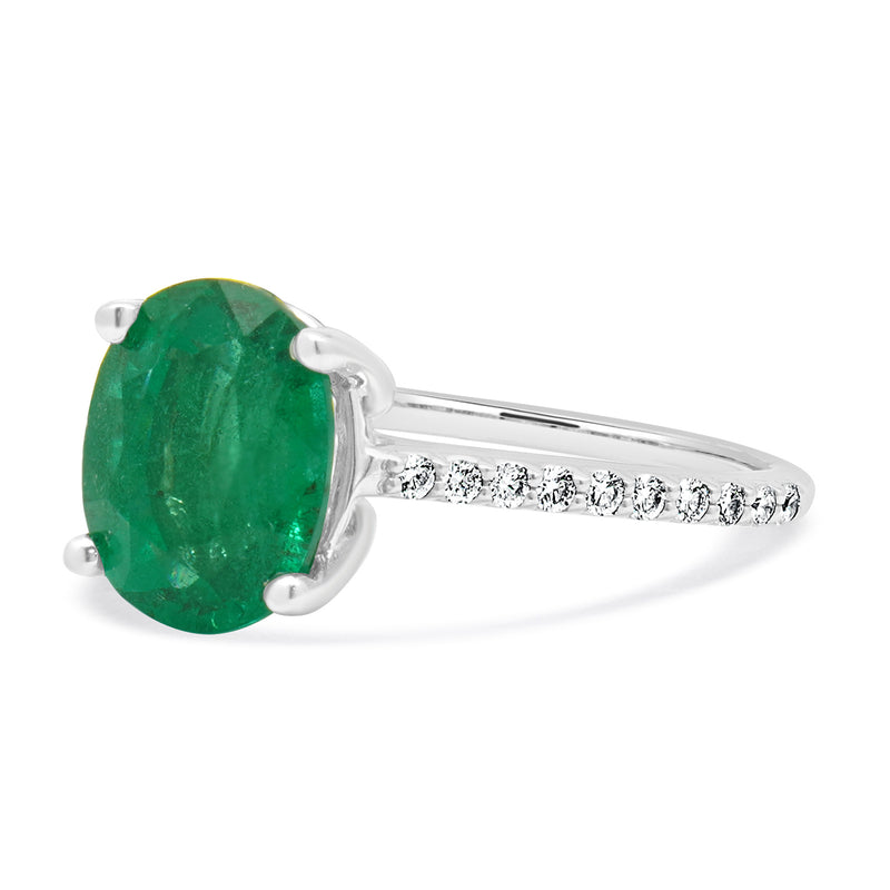 14 Karat White Gold Emerald and Diamond Ring