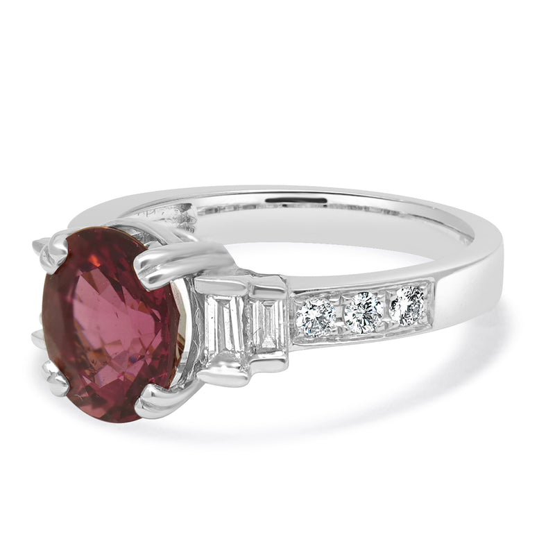 14 Karat White Gold Pink Tourmaline and Diamond Ring