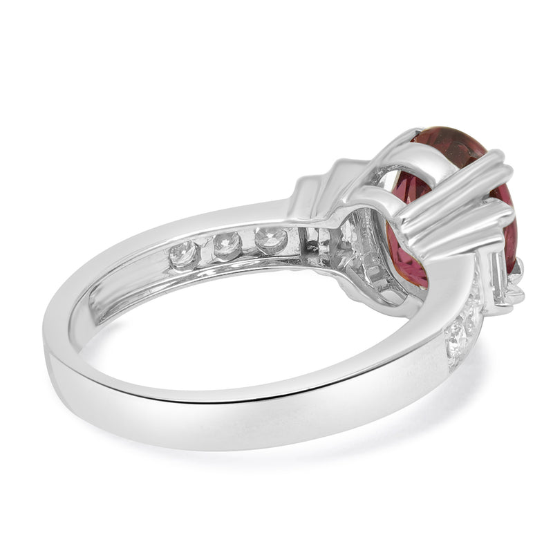 14 Karat White Gold Pink Tourmaline and Diamond Ring