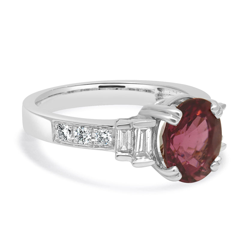 14 Karat White Gold Pink Tourmaline and Diamond Ring