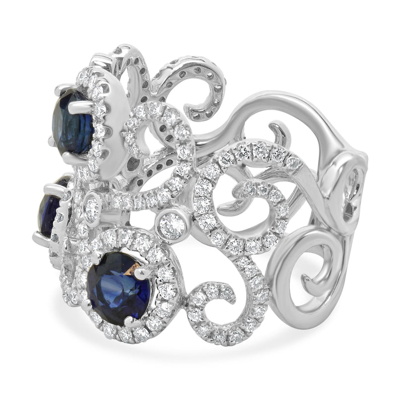 14 Karat White Gold Diamond and Sapphire Freeform Cutout Cigar Band