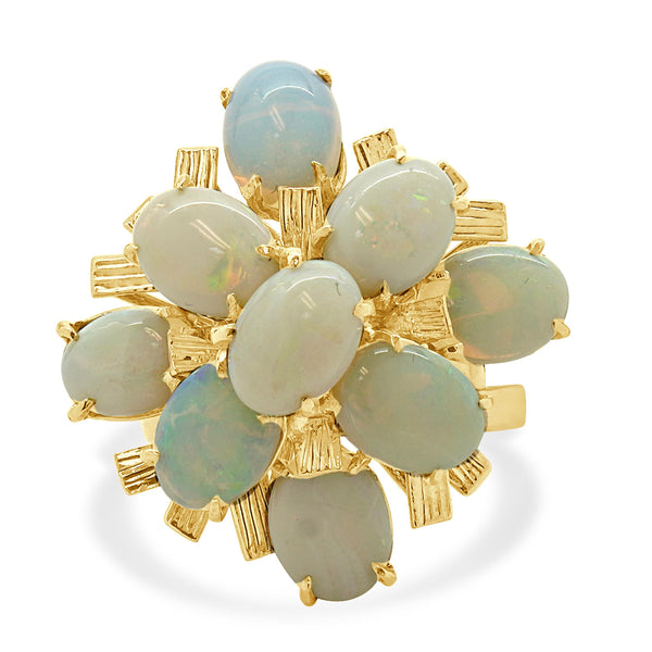 18 Karat Yellow Gold Opal Cluster Ring