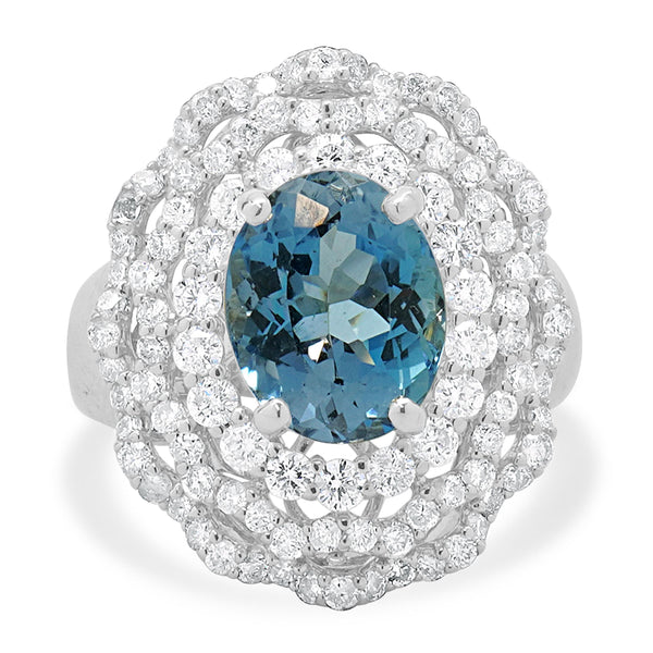 18 Karat White Gold Blue Topaz and Diamond Ballerina Ring