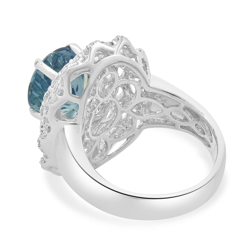 18 Karat White Gold Blue Topaz and Diamond Ballerina Ring