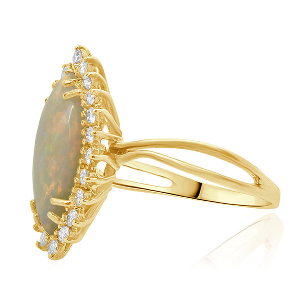 18 Karat Yellow Gold Opal and Diamond Marquise Style Ring