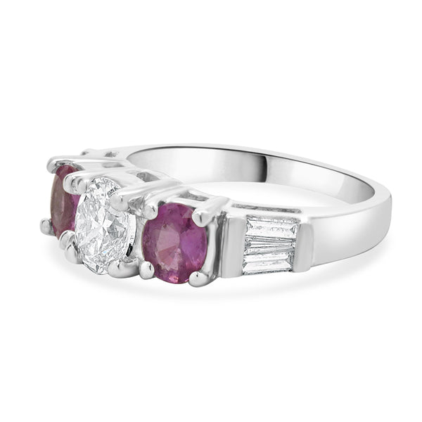18 Karat White Gold Pink Sapphire and Diamond Ring
