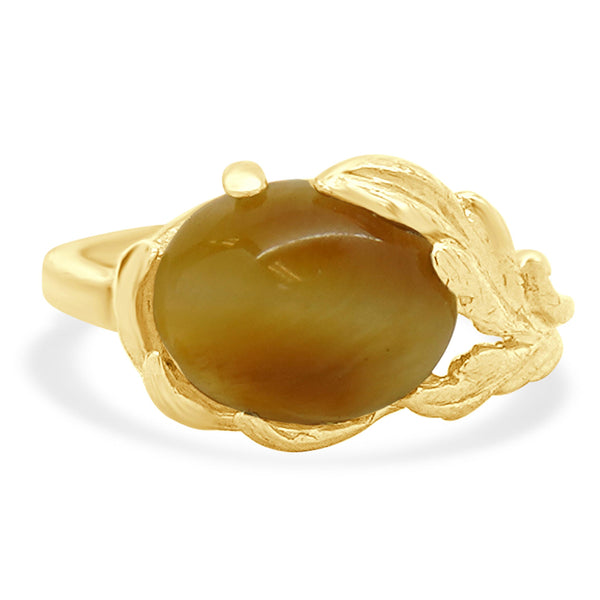 14 Karat Yellow Gold Catseye Foliage Ring