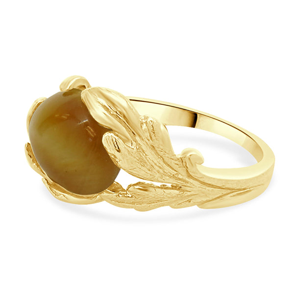 14 Karat Yellow Gold Catseye Foliage Ring