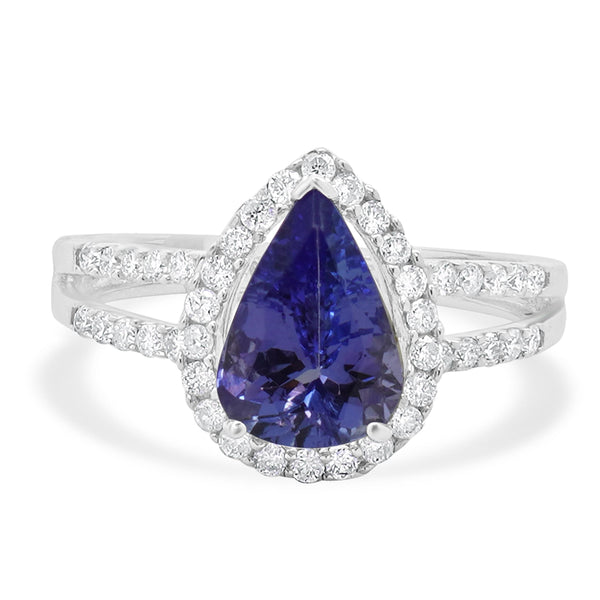 14 Karat White Gold Tanzanite and Diamond Ring