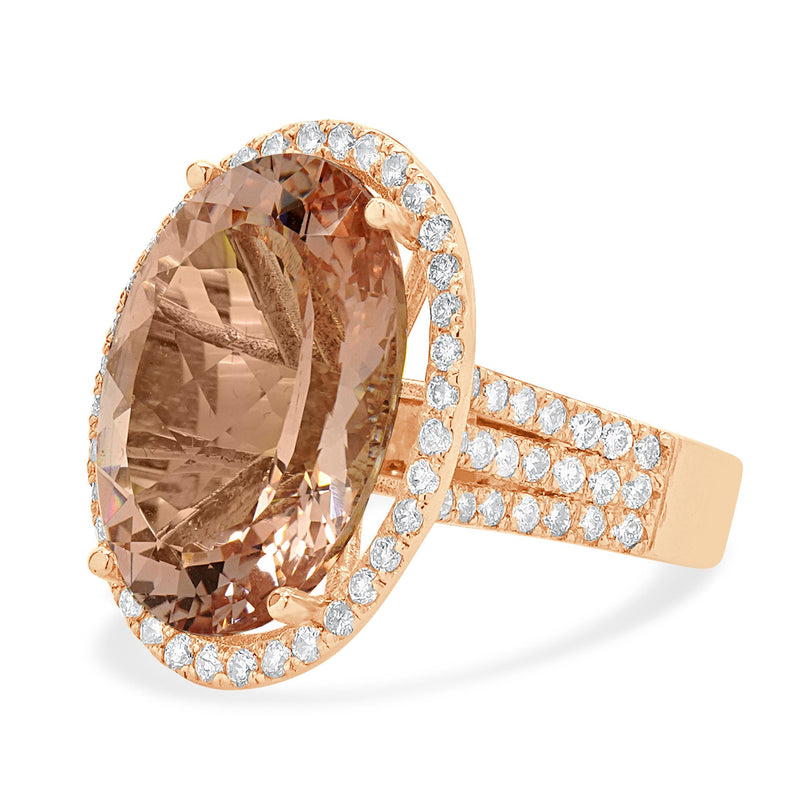 14 Karat Rose Gold Morganite and Diamond Ring