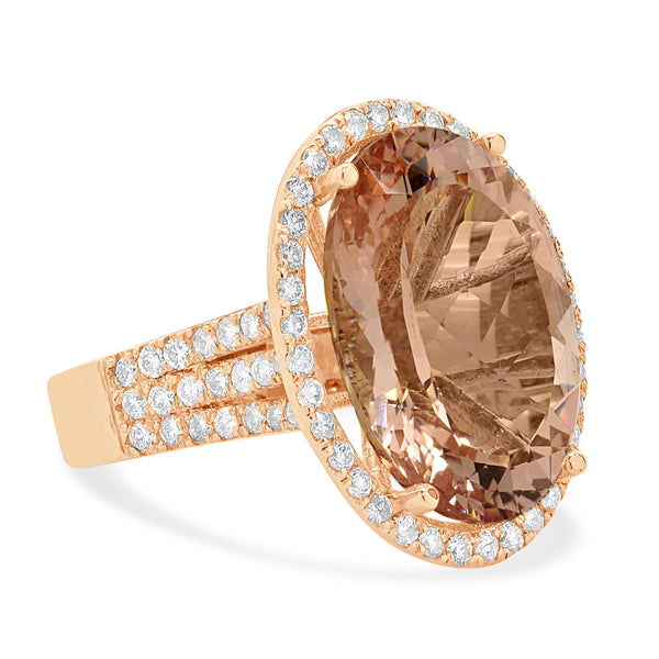 14 Karat Rose Gold Morganite and Diamond Ring