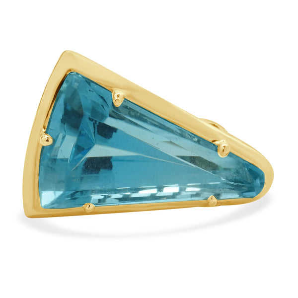 14 Karat Yellow Gold Shield Cut Blue Topaz Ring