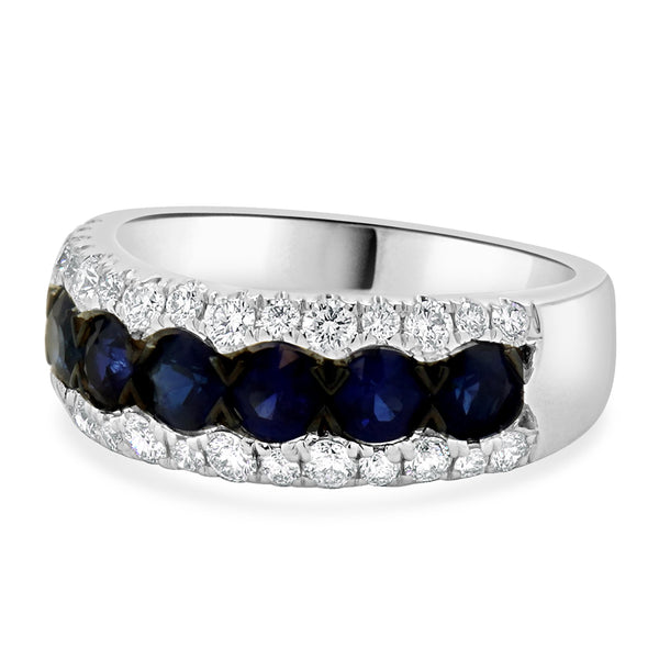 14K White Gold Diamond and Sapphire Three Row Band