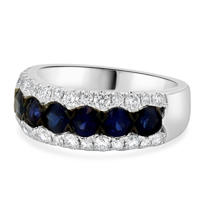 14K White Gold Diamond and Sapphire Three Row Band