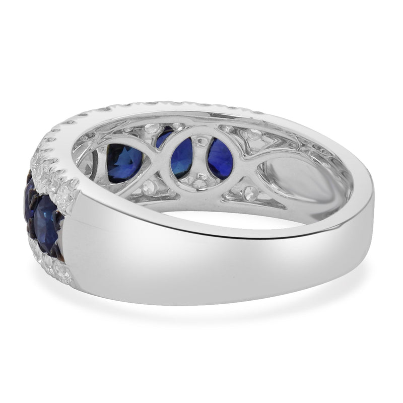 14K White Gold Diamond and Sapphire Three Row Band