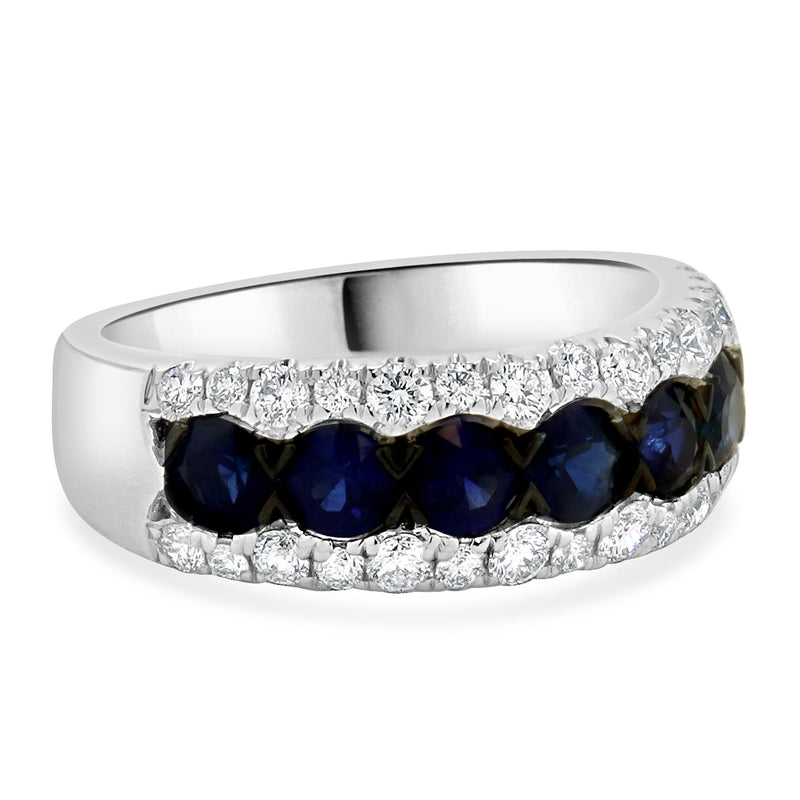 14K White Gold Diamond and Sapphire Three Row Band