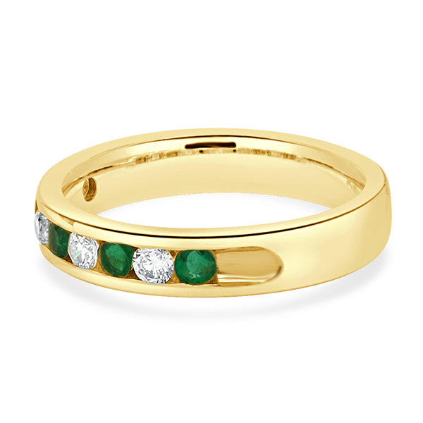 14 Karat Yellow Gold Diamond and Emerald Alternating Band