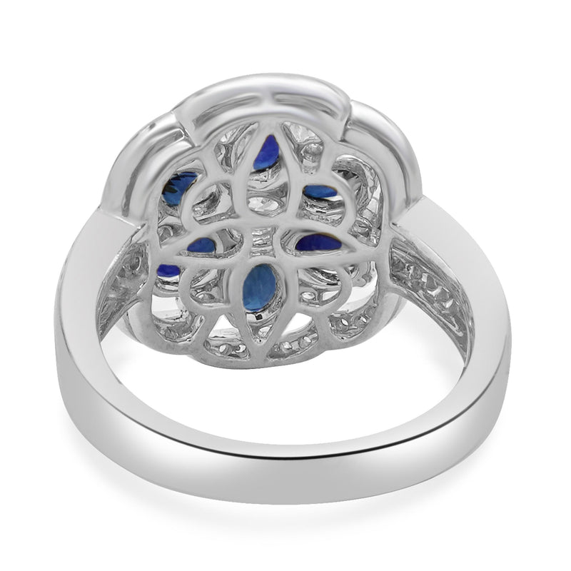 14K White Gold Sapphire and Diamond Flower Ring