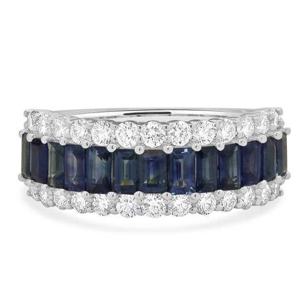 14 Karat White Gold Sapphire and Diamond Band