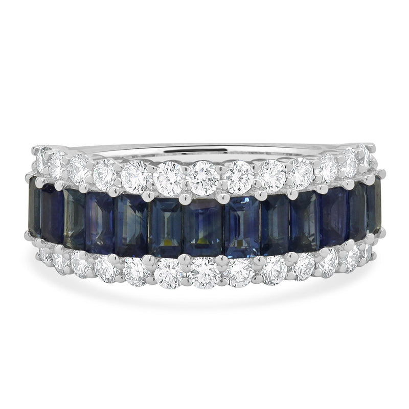 14 Karat White Gold Sapphire and Diamond Band