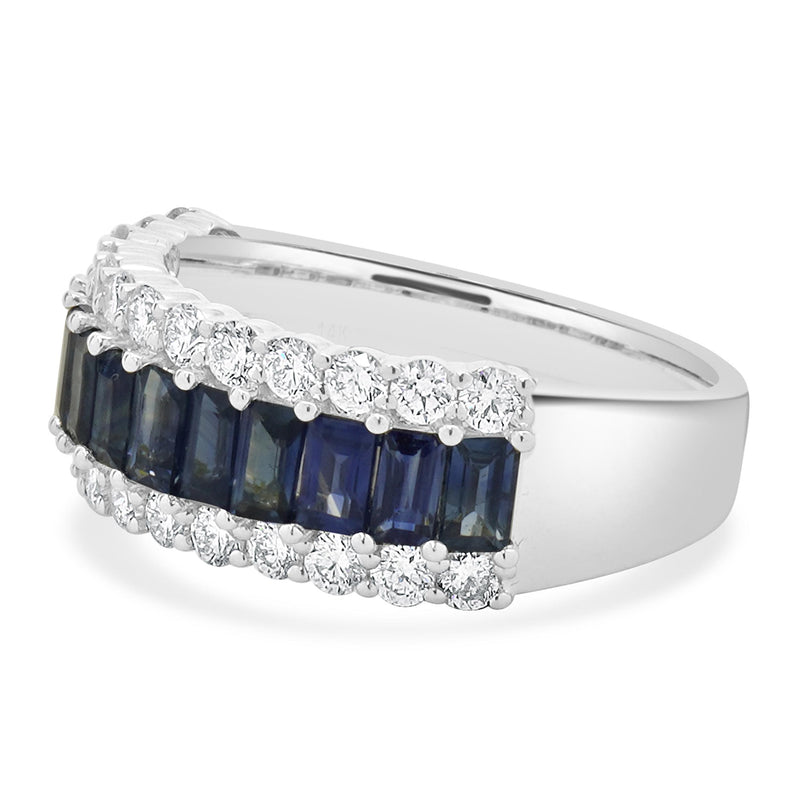 14 Karat White Gold Sapphire and Diamond Band